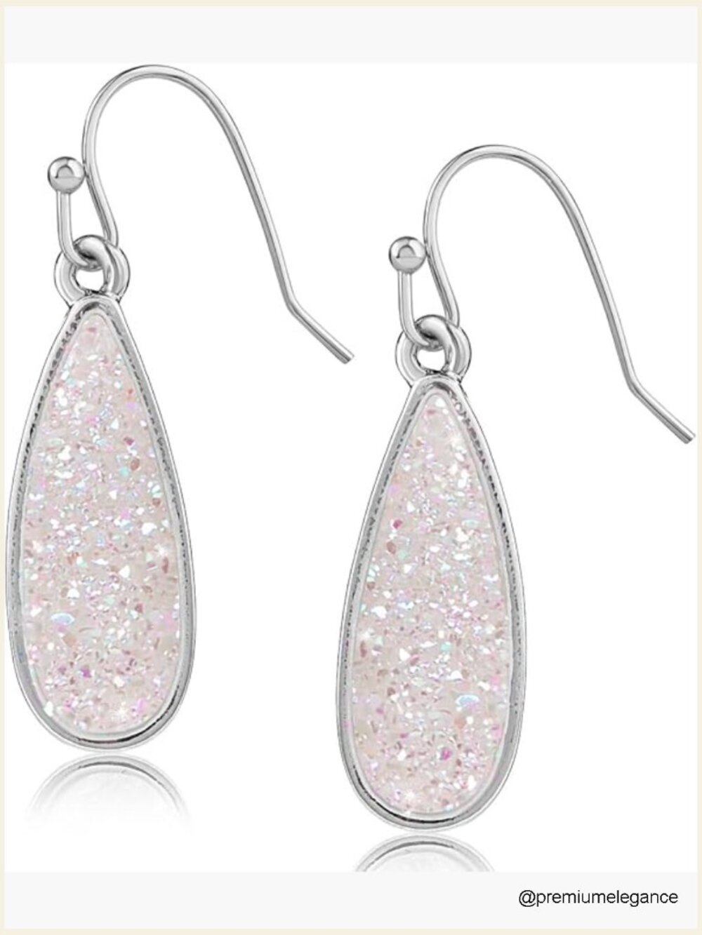 Teardrop Dangle Earrings Simulated Druzy Stones Silver Tone 1.5in